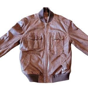 Roundtree & Yorke Genuine Leather Jacket Brown Size Large